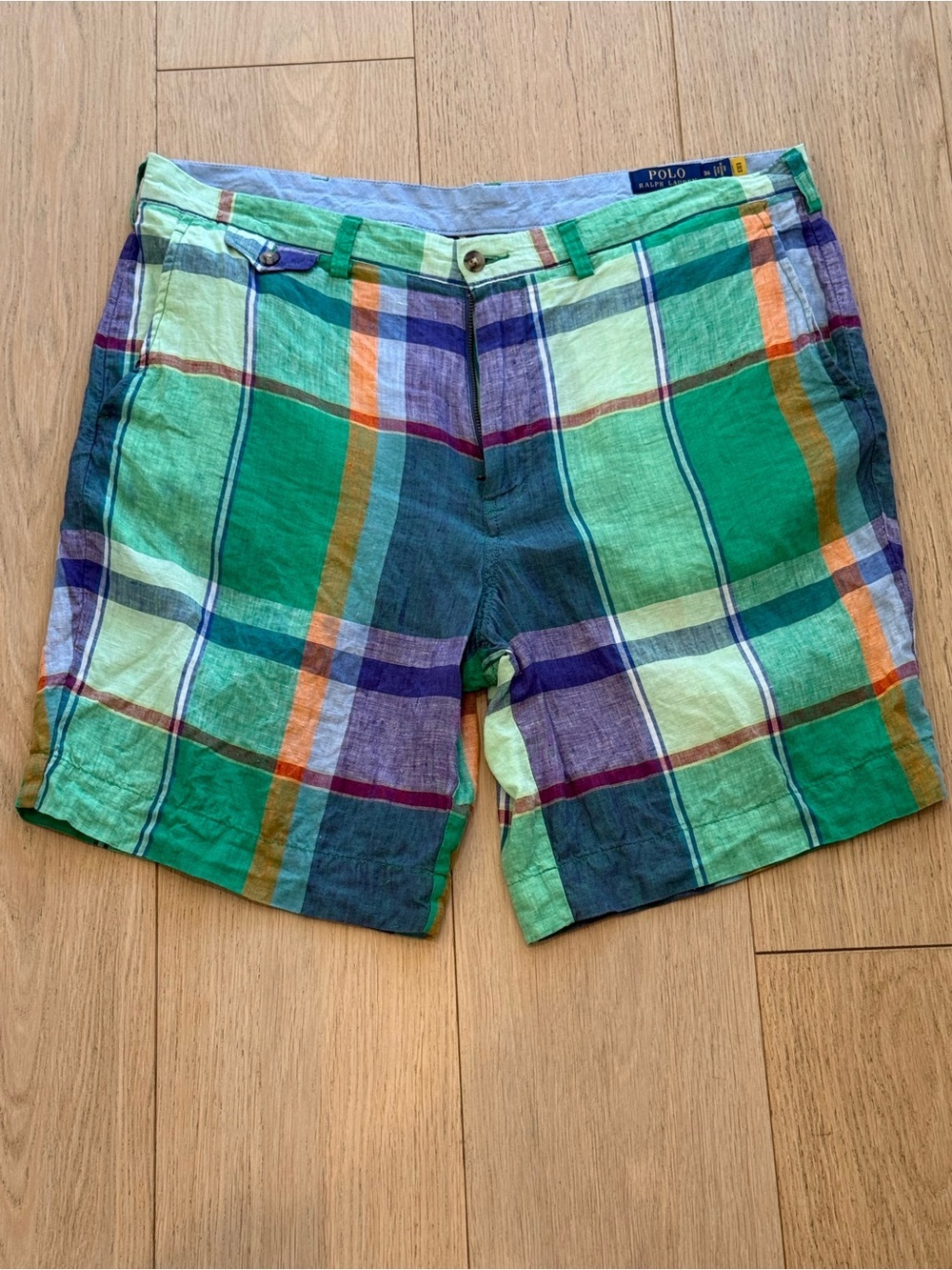 Polo Ralph Lauren 100% Linen Plaid Shorts Men’s 36 Classic Fit Rare Quiet Luxury - Picture 2 of 7